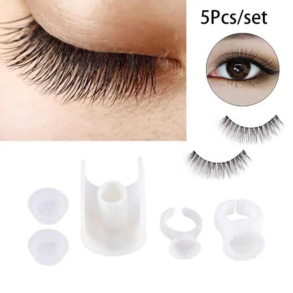 

Beauty 5in1 White Plastic Hand Held Eyelash Grafting Eyelash Pallet Eyelash Extension Tool Ink Cup Rings Eyelash Glue Holders