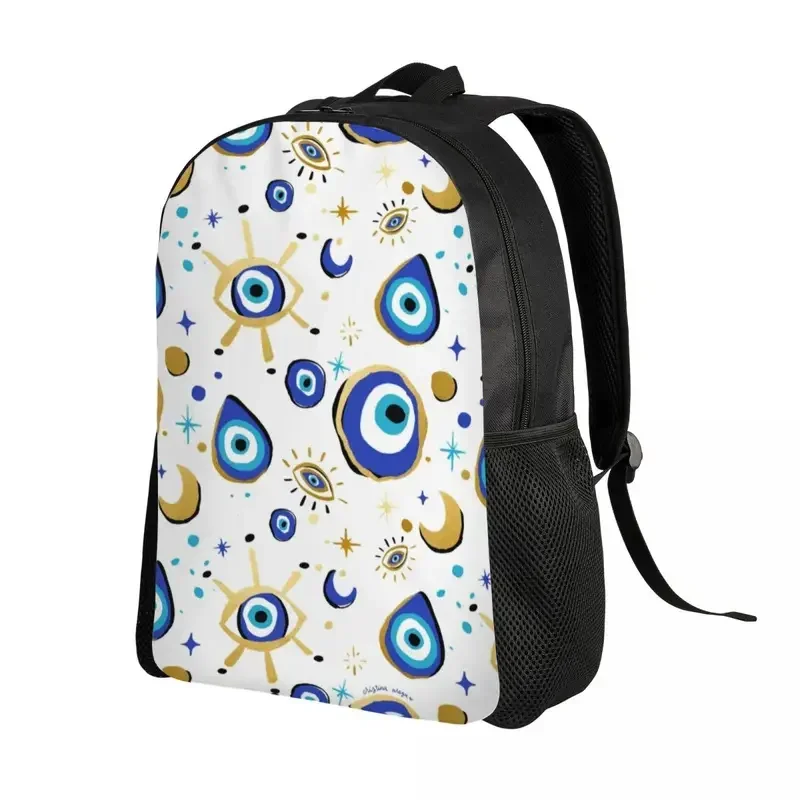 Mediterranean Blue And Gold Evil Eye Travel Backpack School Laptop Bookbag Hamsa Nazar Amulet Boho College Student Daypack Bags