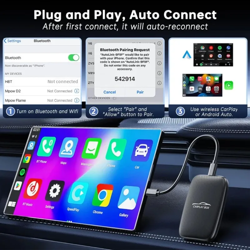 جديد 5 في 1 Android 14.0 CarPlay AI Box Wireless CarPlay Android Auto محول WIFI2.4 FOTA ترقية لجوجل يوتيوب Netflix #5