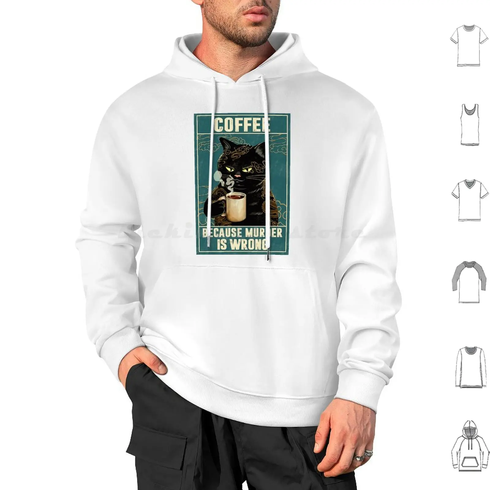 Cat Tattoo Coffee Because Murder Is Wrong Hoodies Long Sleeve Vintage Retro Mens Papa Grandpa Papa Like A Grandpa