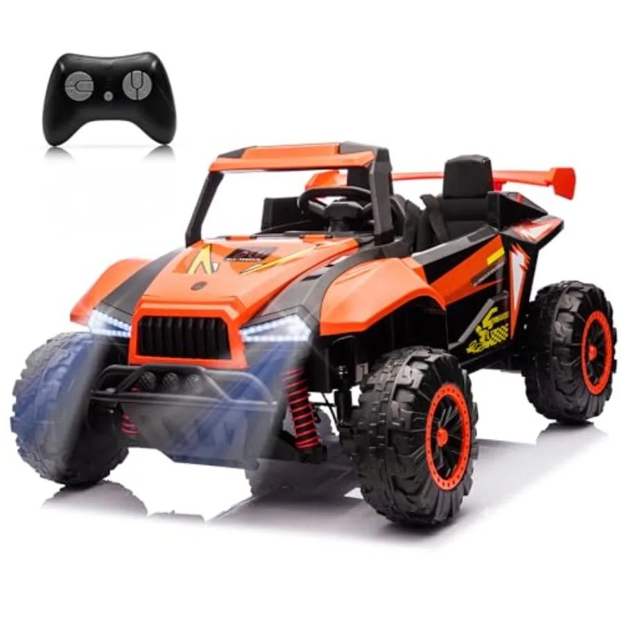 

' off-road UTV ride-on car: 24V, 2-seater, orange ABS plastic, remote control + Bluetooth + LED lights, for ages 3-8