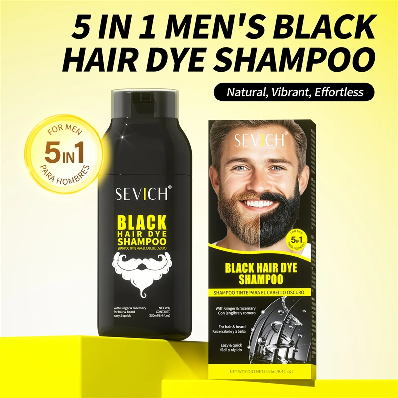 

SEVICH Hair Dye Shampoo 250ml 5 Minutes Men's Black Beard Dye Cream Long-Lasting Hair Coloring Cream For Cover Gray White Hair