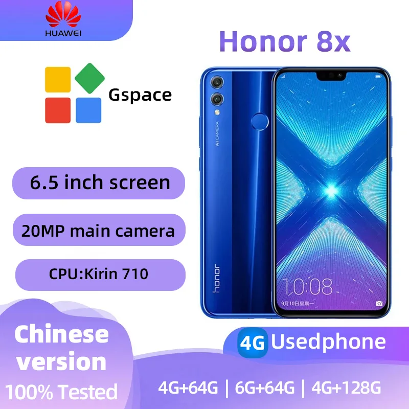 Honor 8x  Android 4G Unlocked 6.5 inch 128G All Colours in Good Condition Original Cell phone used phone