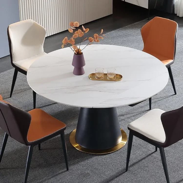 Italian telescopic rock slab dining table square and round dual-purpose small apartment rotating function folding dining table