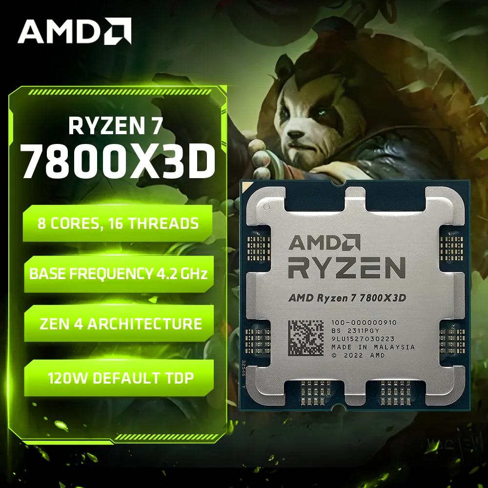 100% Brand New AMD Ryzen 7 7800X3D CPU Socket AM5 Up to 5GHz 8-Core 16-Thread 96MB L3 Cache AMD Gaming Processor Without Box