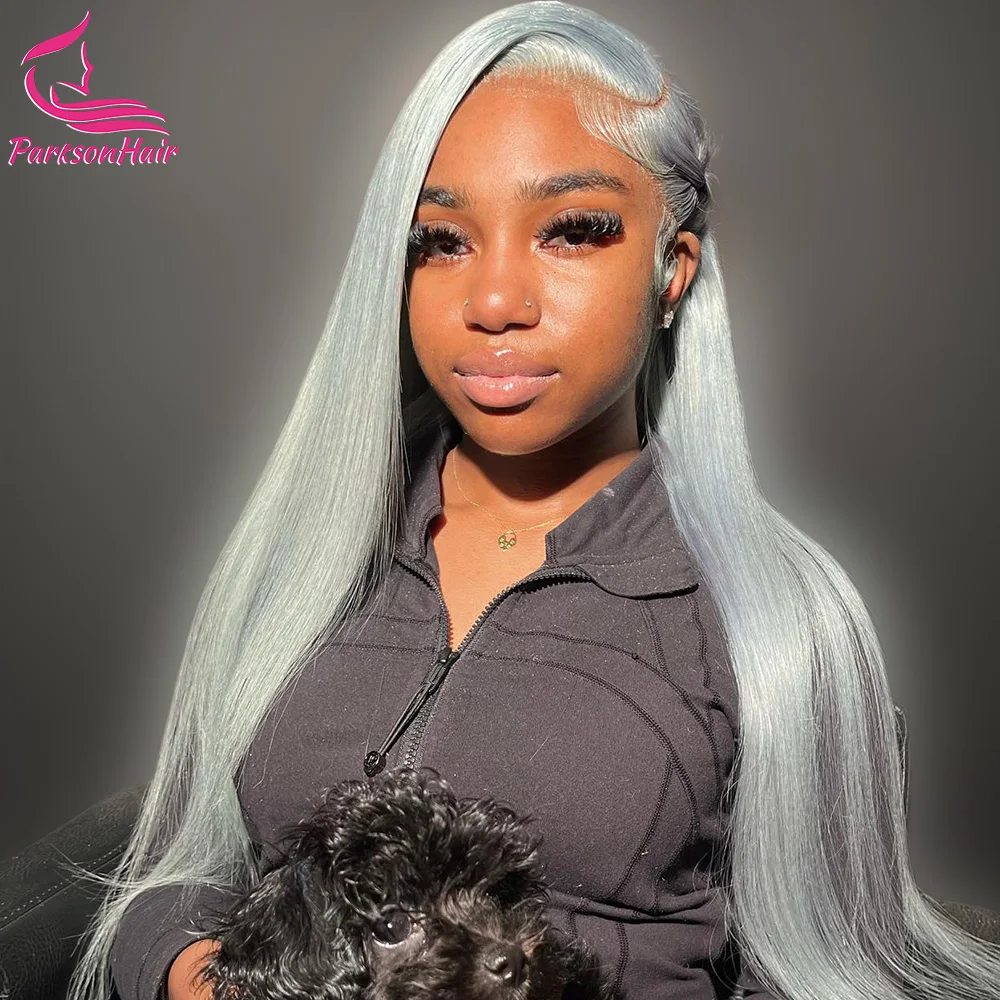13x6 رمادي خصلات الشعر المستعار الإنسان مستقيم الدانتيل الجبهة الباروكات 100% شعر أشقر ملون الدانتيل الباروكة الأمامية قبل نتف الشظية رمادي الدانتيل الباروكات