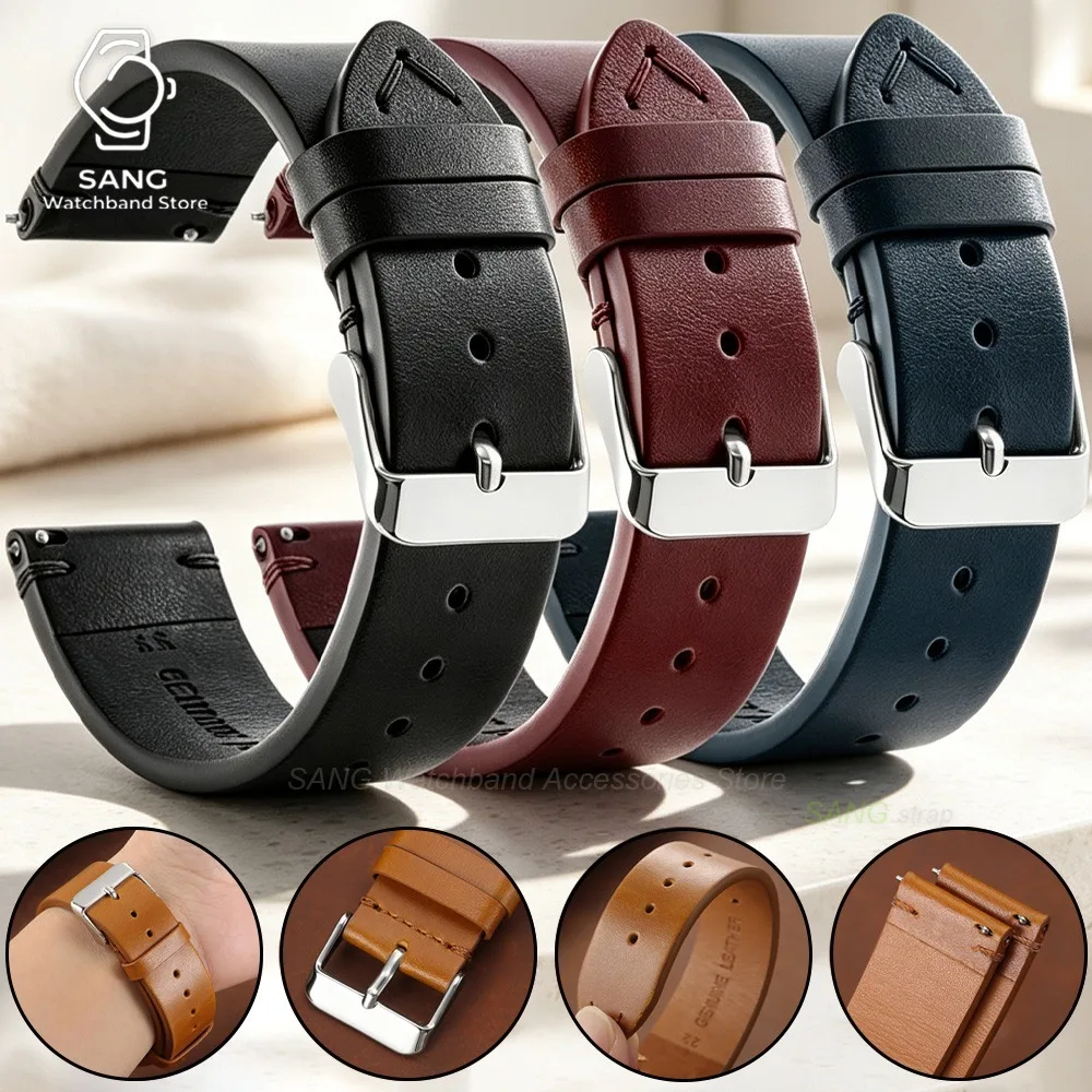 18mm 19mm 20mm 21mm 22mm 24mm Universal Stitching Cowhide Strap Vintage Oil Wax Leather Watchband for Seiko for Omega Watch Band