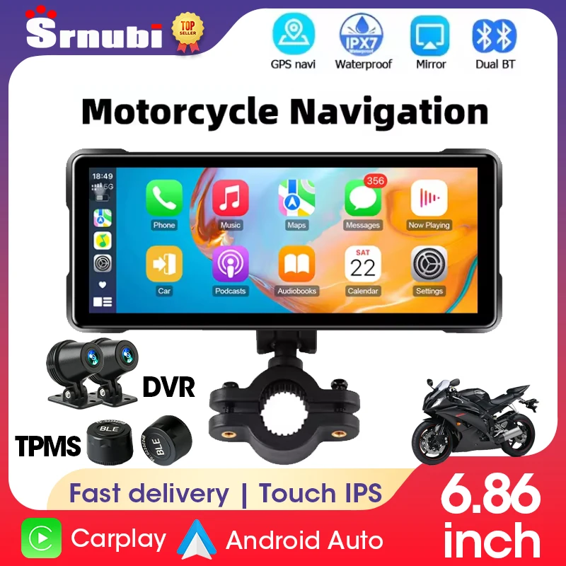 

Srnubi 6.86 inch Wireless CarPlay Moto Portable Digital Motorcycle Dashboard GPS Navigation Display Screen Android Auto Monitor