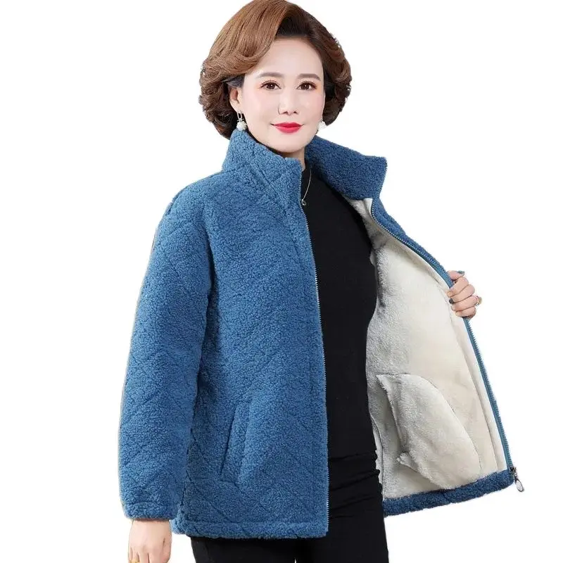 

Mother Add Velvet Padded Woolen Coat Autumn Winter Granular Velvet Sweater Fashionable Middle-Aged Elderly Women's Jacket