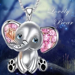 Fashion Lovely Elephant Necklaces Zircon Animal Pendant Necklaces for Women Wedding Banquet Jewelry Birthday Anniversary Gift