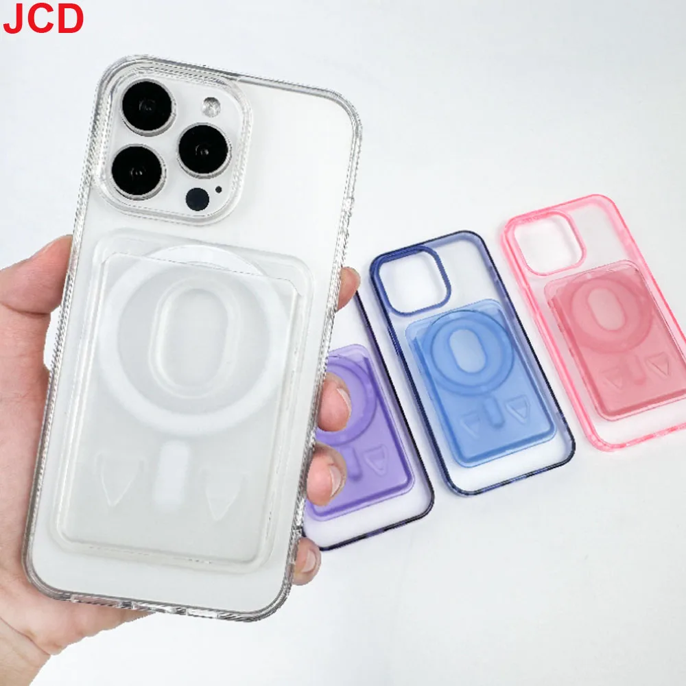 

JCD TTransparent Card Cover For Apple Huawei Phone Case Color Back Sticker Card Cover PC Hard Magsafe Strong Magnetic Card Bag