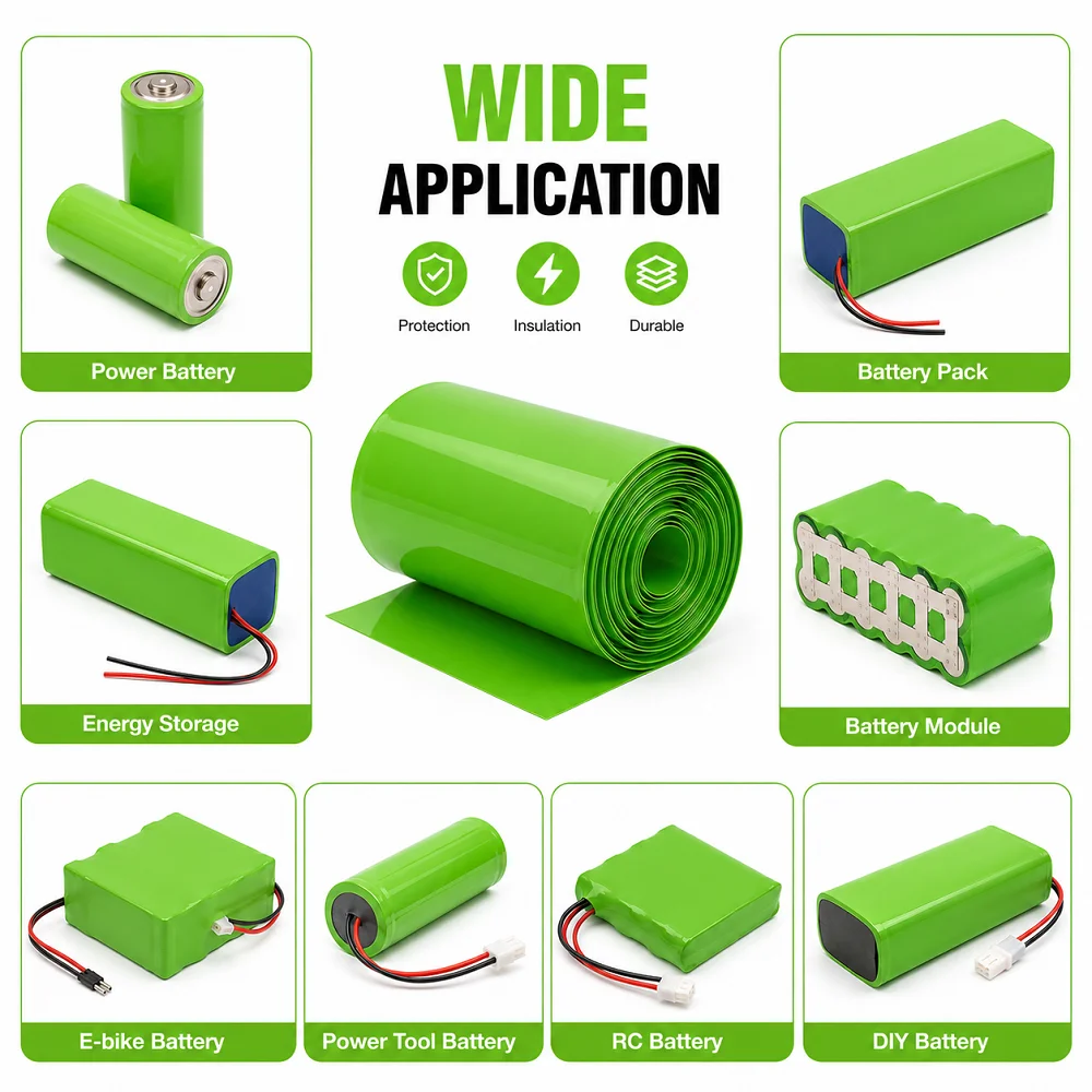 2M/5M/10M High Quality Green PVC Heat Shrink Tubing for 18650 Battery 30-300mm width  Insulated Protective Cover Film