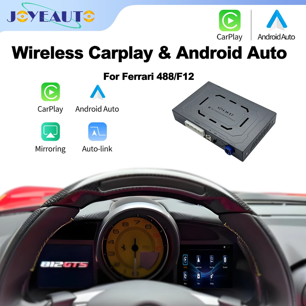 Interface Joyeauto Wireless CarPlay Android Auto para Ferrari 488/F12 com Espelhamento, Reprodução de Vídeo USB e Suporte para Microfone e Câmera OEM