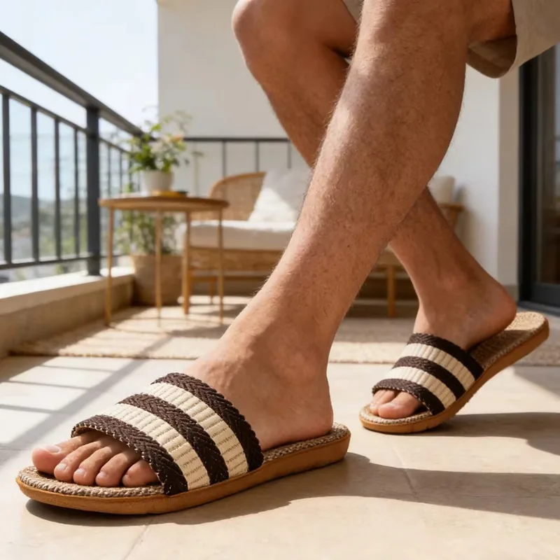 Summer Men Slippers AntiSlip Home Slippers Lightweight Shoes Men Indoor Linen Slippers Soft Shoes Bedroom Slippers