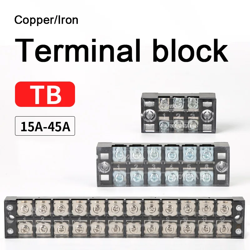 

Iron/Copper Terminal 600V 15A 25A 45A TB-15~45 TB 1503 1504 1505 1506 1508 2506 2508 4510 4512 Wire Barrier Block Terminal Strip