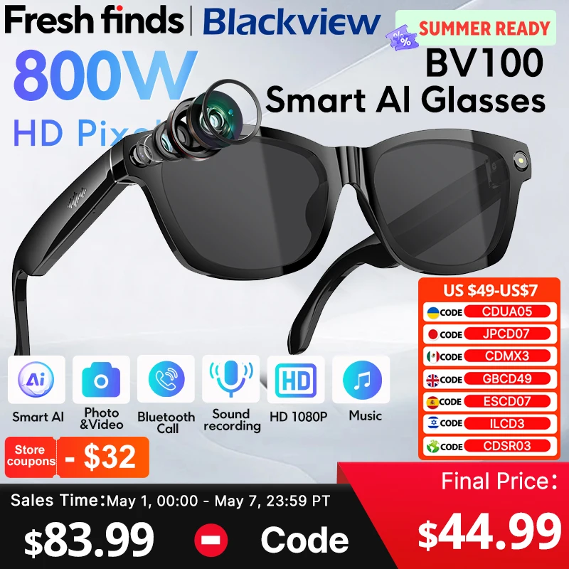 【World premiere】Blackview BV100 AI Shooting glasses 2K HD 80