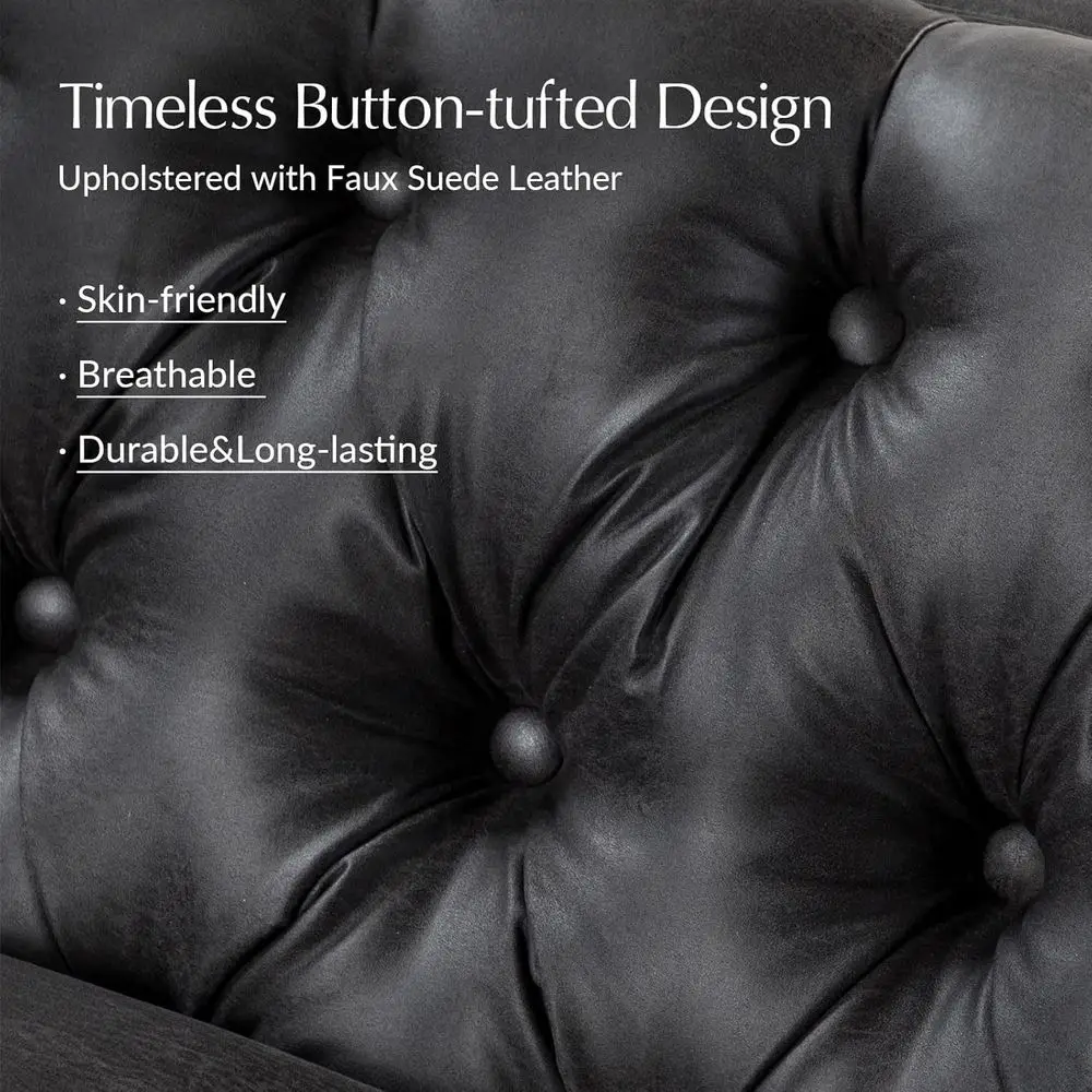 Sofá auxiliar de cuero de 84 anchos con patas de metal, 3 plazas capitoné con botones, sofá tapizado moderno del siglo para sala de estar, Charco