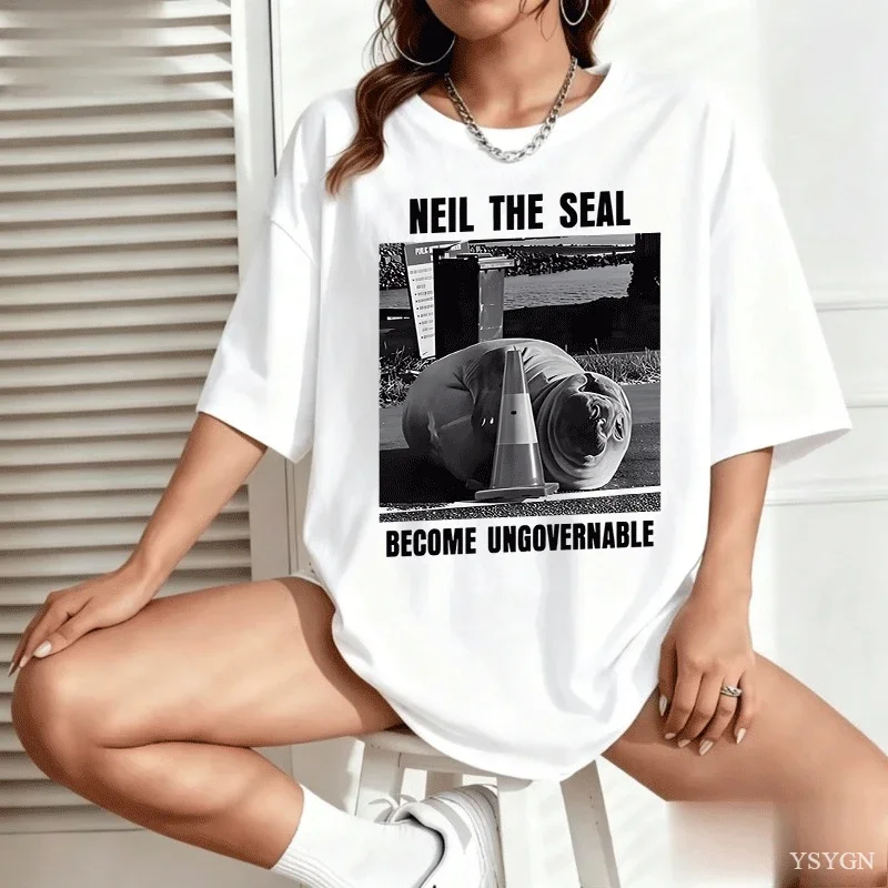 Vintage Washed Neil The Seal T Shirts Funny Chubby Elephant Seal Traffic Meme T-shirt Men Women Casual Comfort Oversized T Shirt