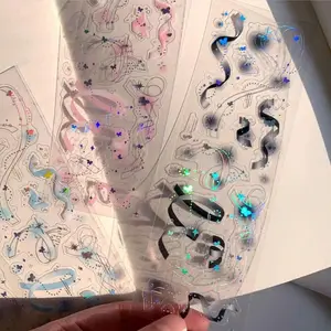 カラフルなリボンホログラフィックレーザーステッカーdiyスクレイピングカワイイ装飾材料アイドルカードアルバムデコチステッカーアートサプライ 12ベストセールスフォトカードステッカー-11