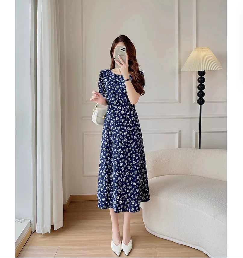 

Женское летнее новое шелковое платье 2025, французские ретро-цветочные узоры, высококачественная коллекция и легкая талия