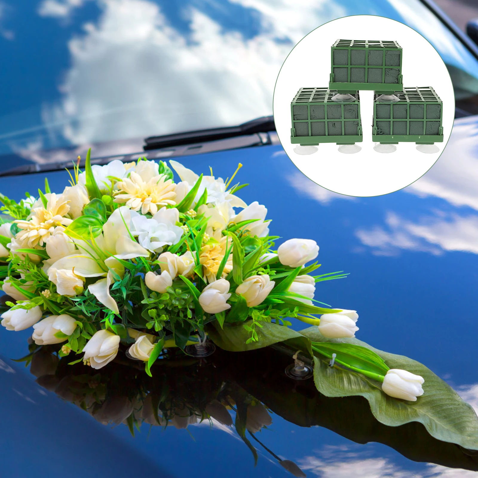 

3pcs Wedding Car Decoration Flower Sucker Base Centerpiece Holder for Fresh Floral Arrangement Simulation Flowers