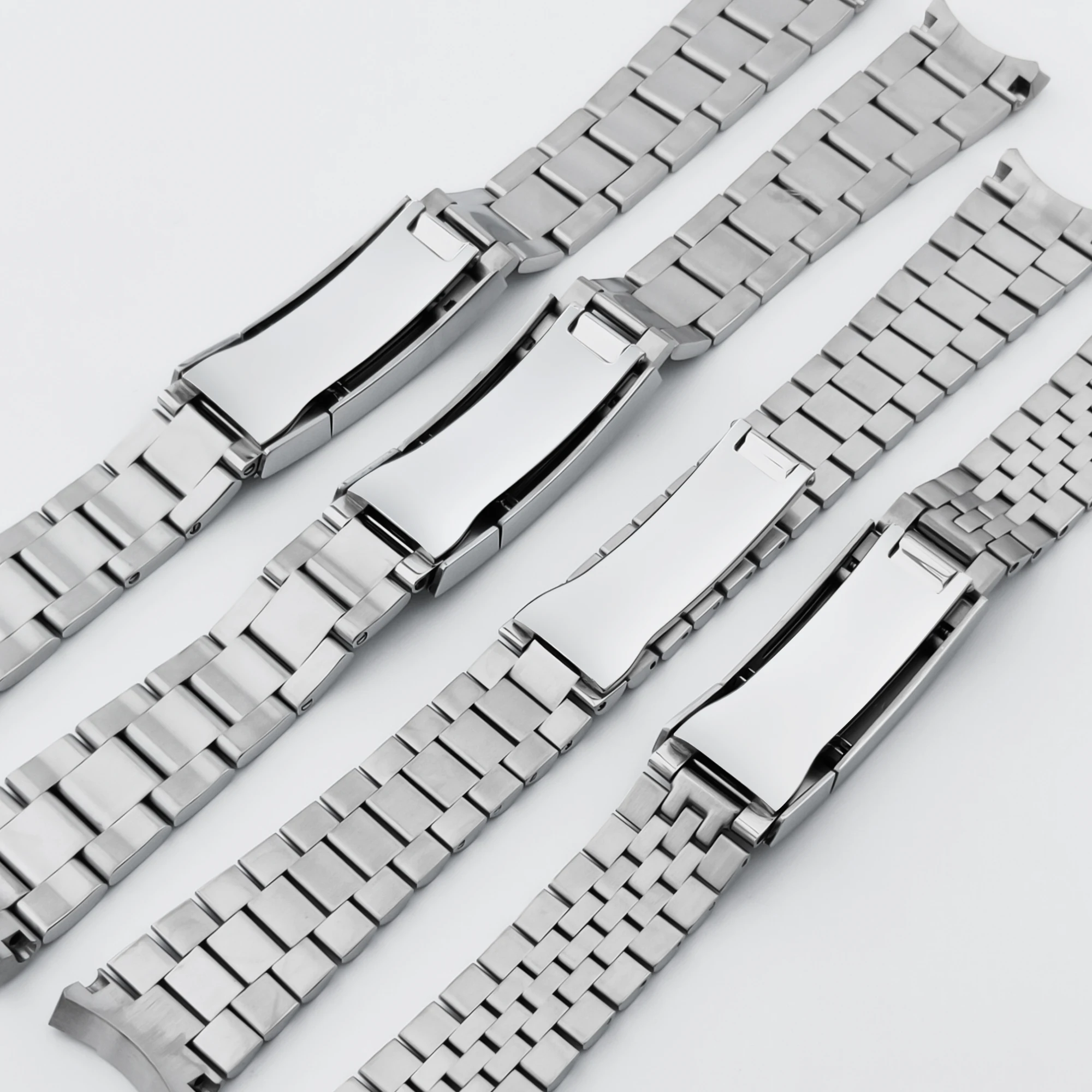 Neiton 20MM Silver Presidential Solid Bracelet 904L Stainless Steel Glide Lock Clasp Wristband for Sub Log NH34 NH35 Watch Case