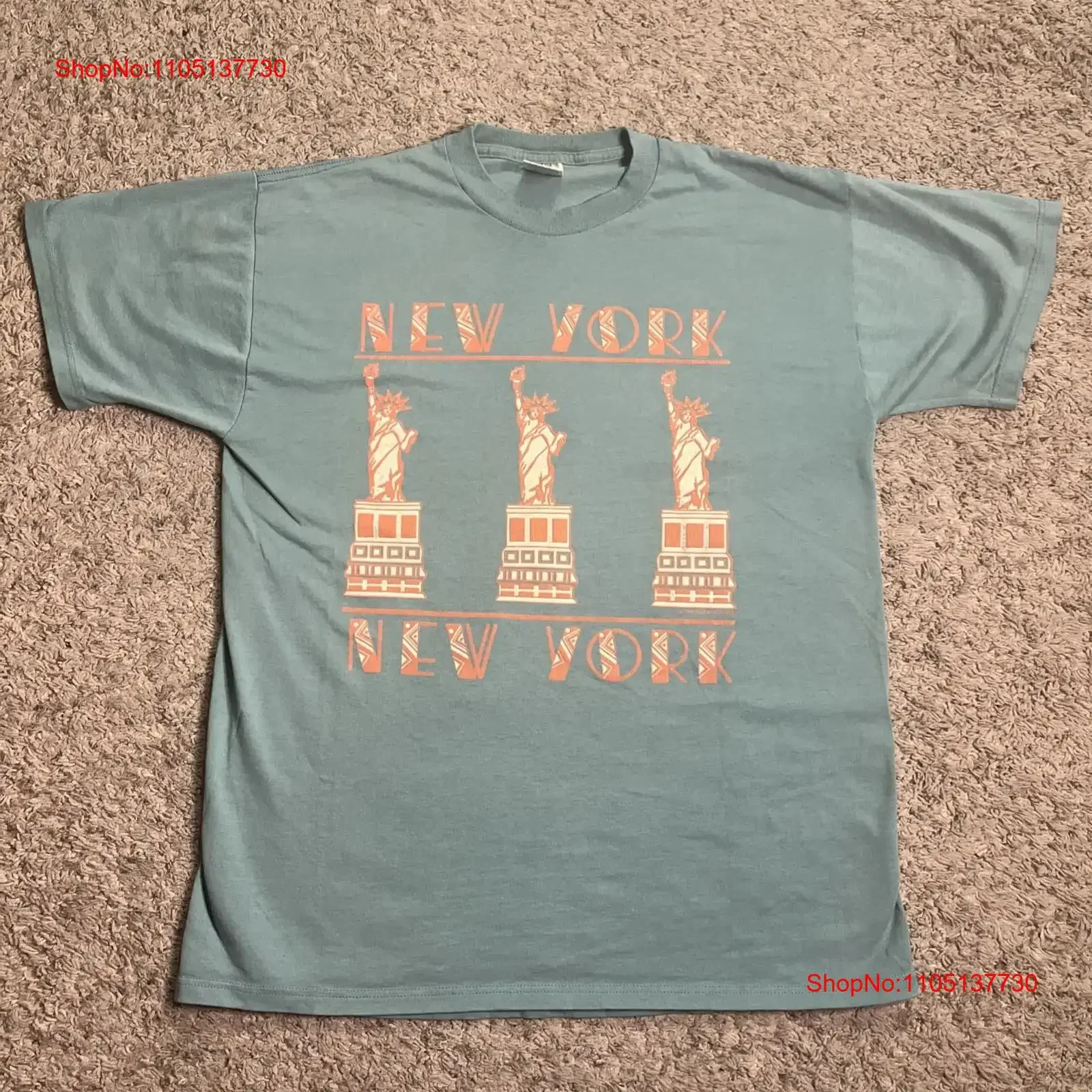 Vintage New York T Shirt 1996 Fritz Luca Jerzees Men Size L USA Blue Liberty 90s vintage Washed streetwear Casual Soft homme
