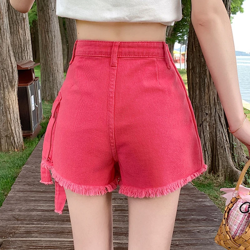 Solid color  denim shorts for female students, new summer high waisted slim irregular design, A-line skirt pants trendy