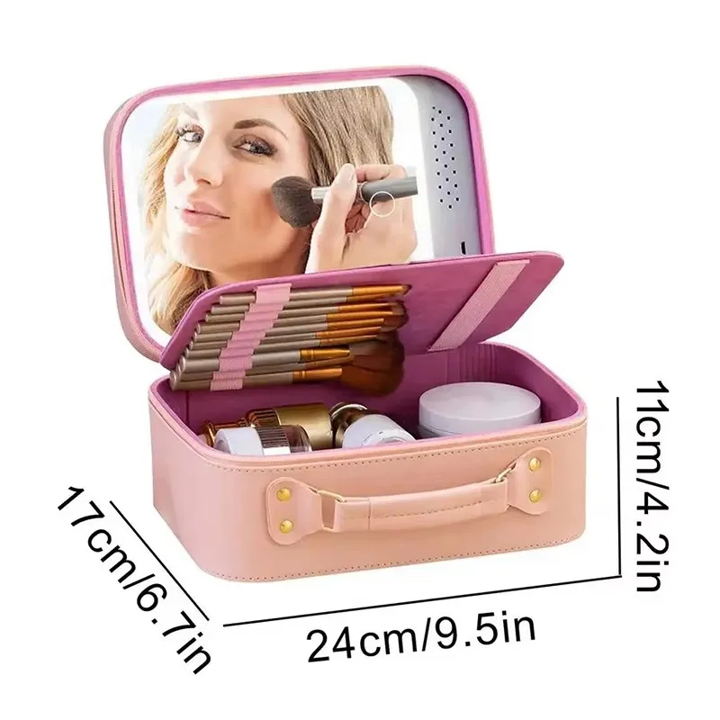 Needle sewing Diamond Pattern Lighted Cosmetic Case With Mirror LED Cosmetic Bag Large-capacity Waterproof Makeup Storage Box