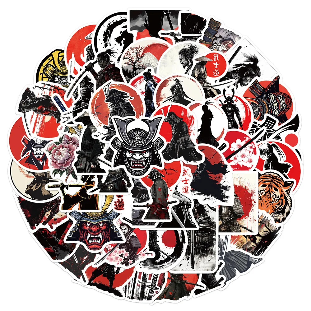 50pcs Japanese Bushido Series Graffiti Stickers Suitable for Helmets Desktop Wall Decoration DIY Sticker Pack Wholesale