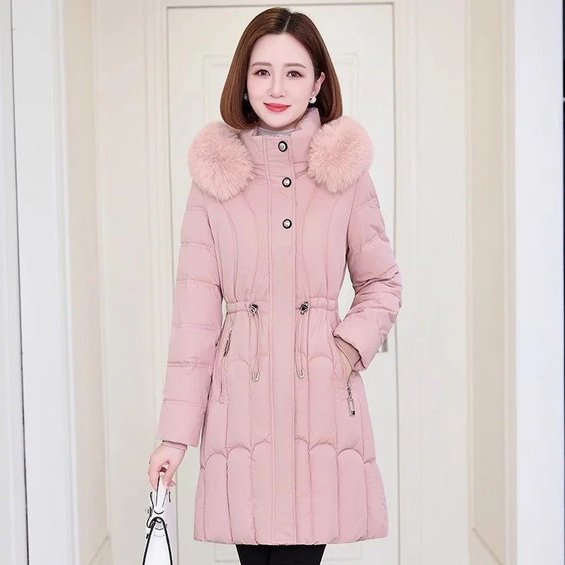 

Detachable Hat Down Cotton Jacket For Women's Winter New Style Mid Length Fashion Elegant Slim Parka Coat Outerwear W1791