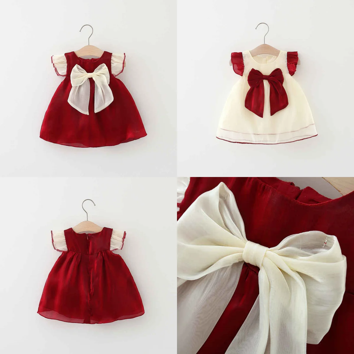 Girls\' summer dress stylish bow short sleeved dress twilight cloud gauze princess dress baby girl summer dress