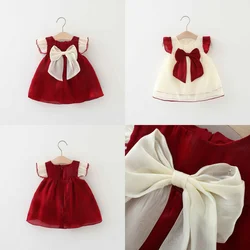 Girls' summer dress stylish bow short sleeved dress twilight cloud gauze princess dress baby girl summer dress