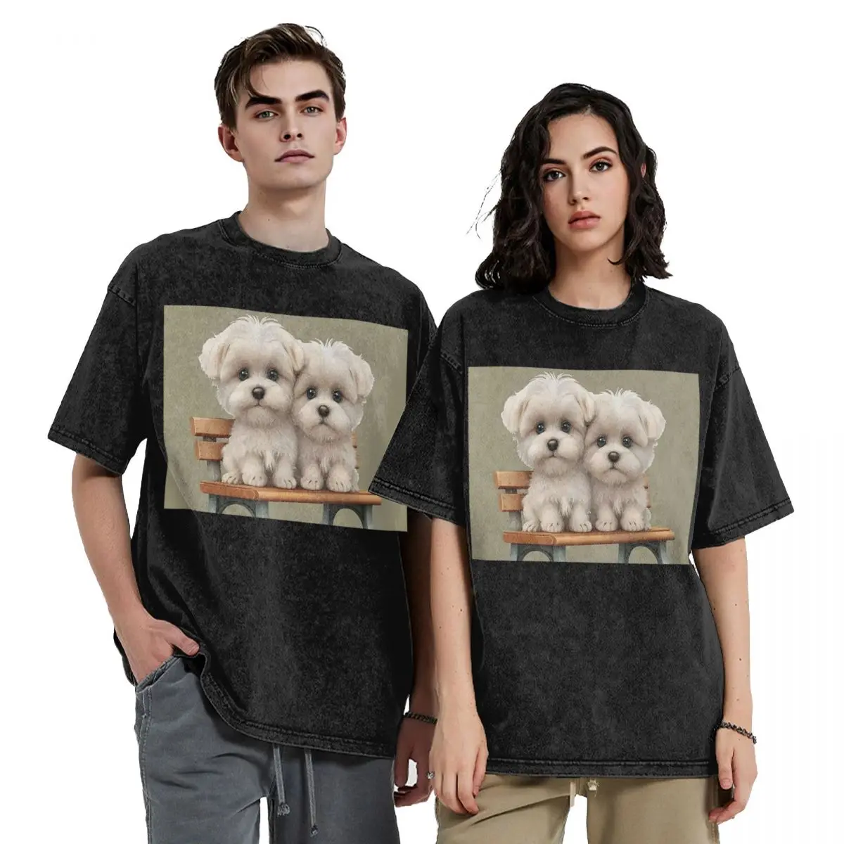 Border Collie Pet Dog Washed T Shirts Oversized Short Sleeve Hip Hop T-Shirt Streetwear Tops Tees for Men Women