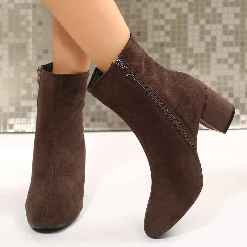 Fall Winter Daily Fashion Essential Women Round Toe Ankle Boots Side Zipper Easy On Off Concise Style
