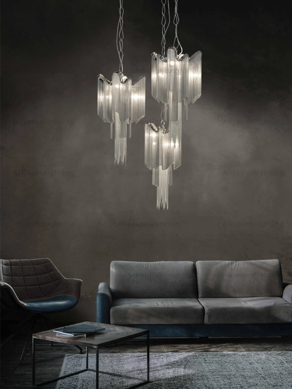 Retro Gold Chrome Aluminum Chain Lamparas De Techo Dimmable LED Chandelier Ceiling Light.Ceiling Lamp For Foyer Dinning Room