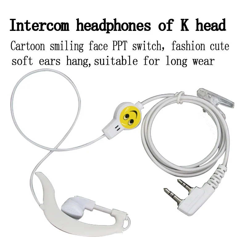 

Ear hang Cartoon Smile 2 pin Radio Mic Earphone And PTT Thick Wire K type Covert Earpiece for Handheld Radio Walkie Talkie