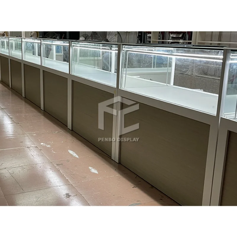 2025 맞춤형 화이트 유리 쥬얼리 쇼케이스 디스플레이 캐비닛, 조명 포함