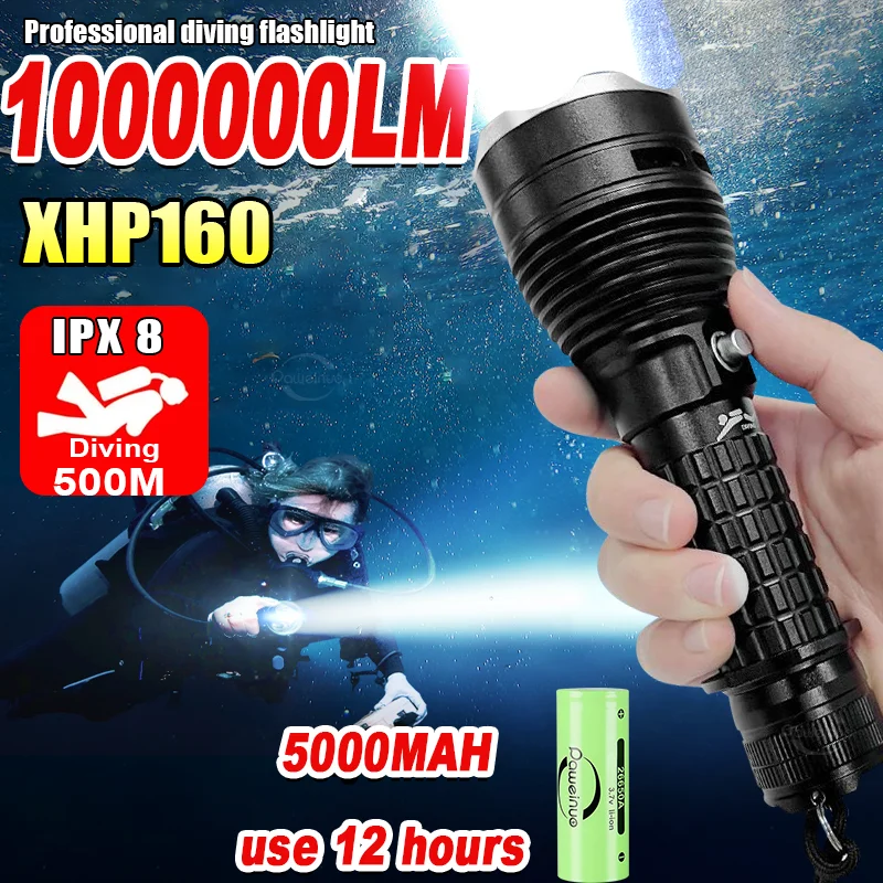 

1000000LM Professional XHP160 Diving Flashlight IPX8 Waterproof Dive Light LED Flashlights Powerful Scuba Diving Torch Lantern
