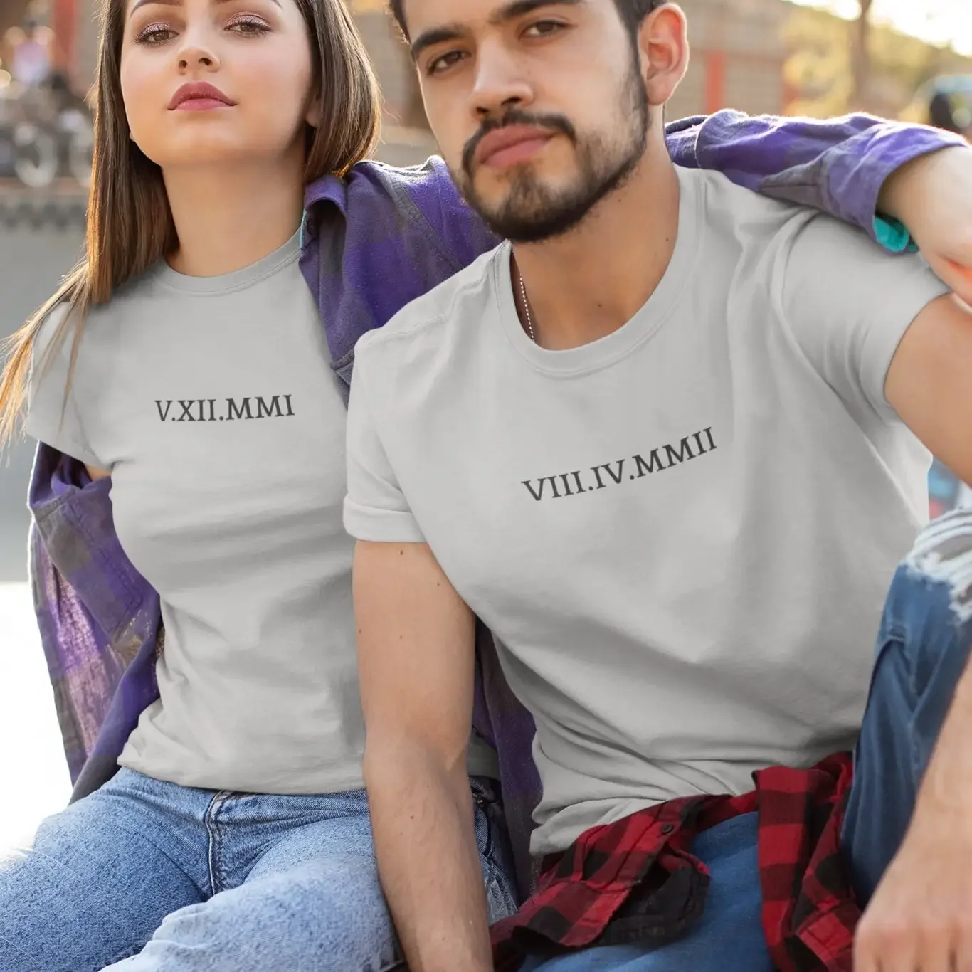 Personalised Roman Numerals T Shirt Couples Anniversary Engagement Date Valentines Heather Grey Same Day Dispatch