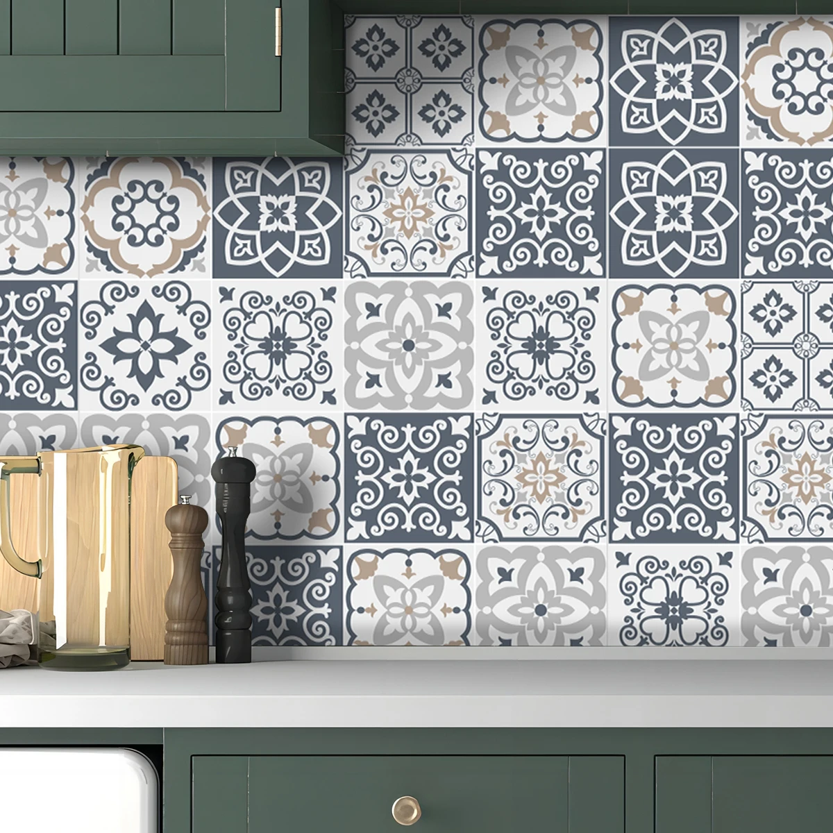 1 Roll Mediterranean Style Pattern Moisture-Proof Waterproof Oil-Proof Kitchen Wallpaper PVC Thickened Self-Adhesive Removable B