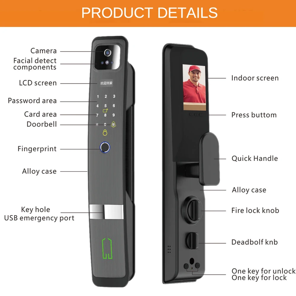 Cerradura Digital de seguridad automática, cerrojo electrónico inteligente con huella dactilar, cámara, Wifi, Tuya, reconocimiento facial