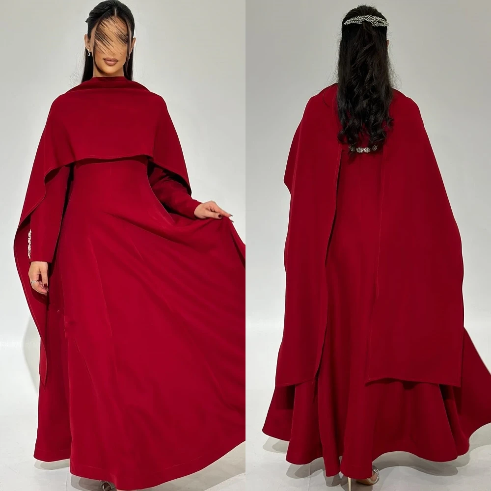 Robe de Haute Qualité Personnalisée, en Jersey Exquis, avec Perles, Ligne A, Col Haut, sur Mesure, pour Occasions, Longue, mexicaine