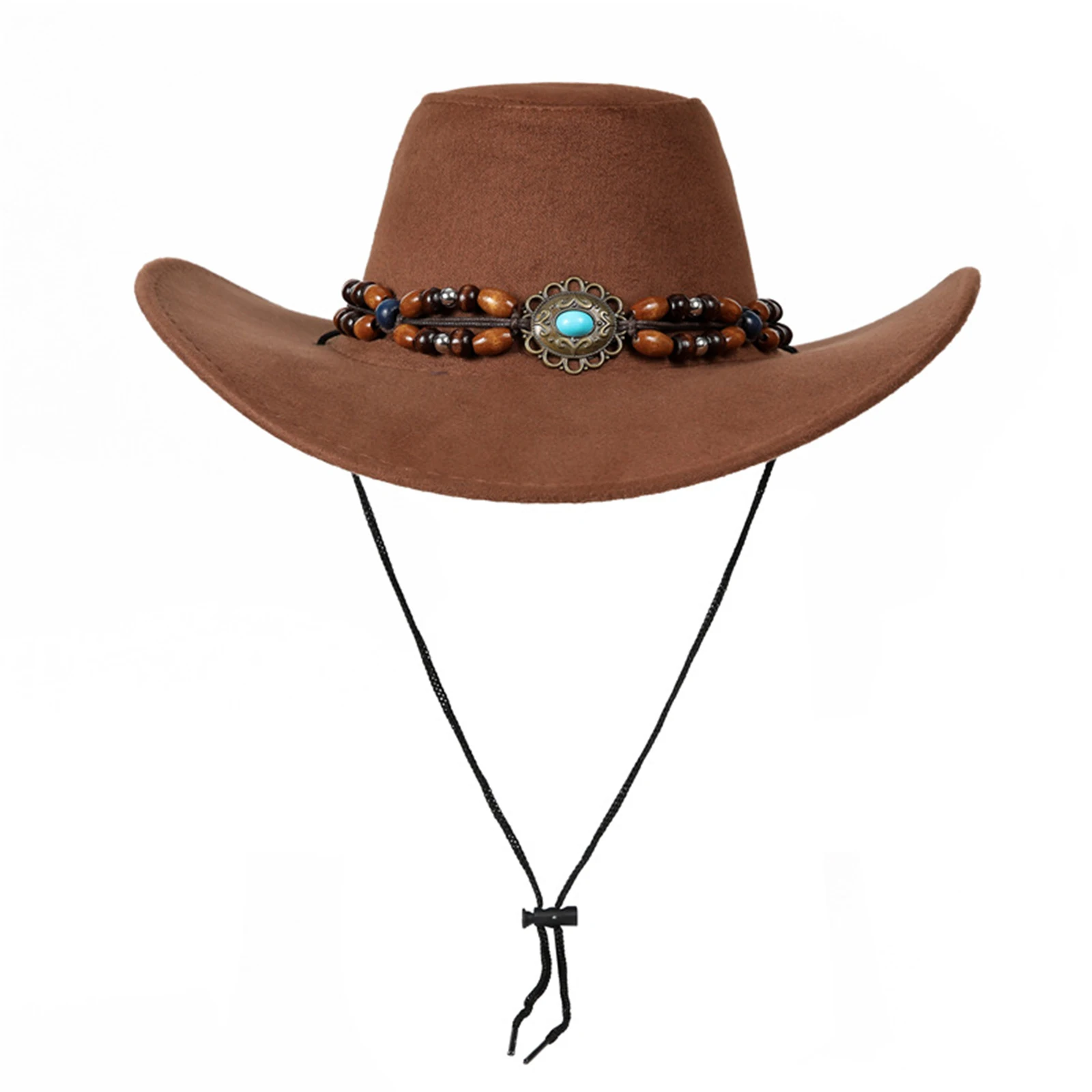 

Women Men Vintage Western Hat Wide Brim Cowgirl Cap with Gem Beaded Belt Trendy Sun Hat for Outdoor Party