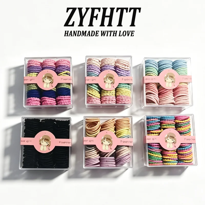 90pcs/box ZYFHTT Candy Colored Hair Ropes For Kids High Elasticity Small Hair Ties No Damage To Hair Fashion Girls Hair Rope