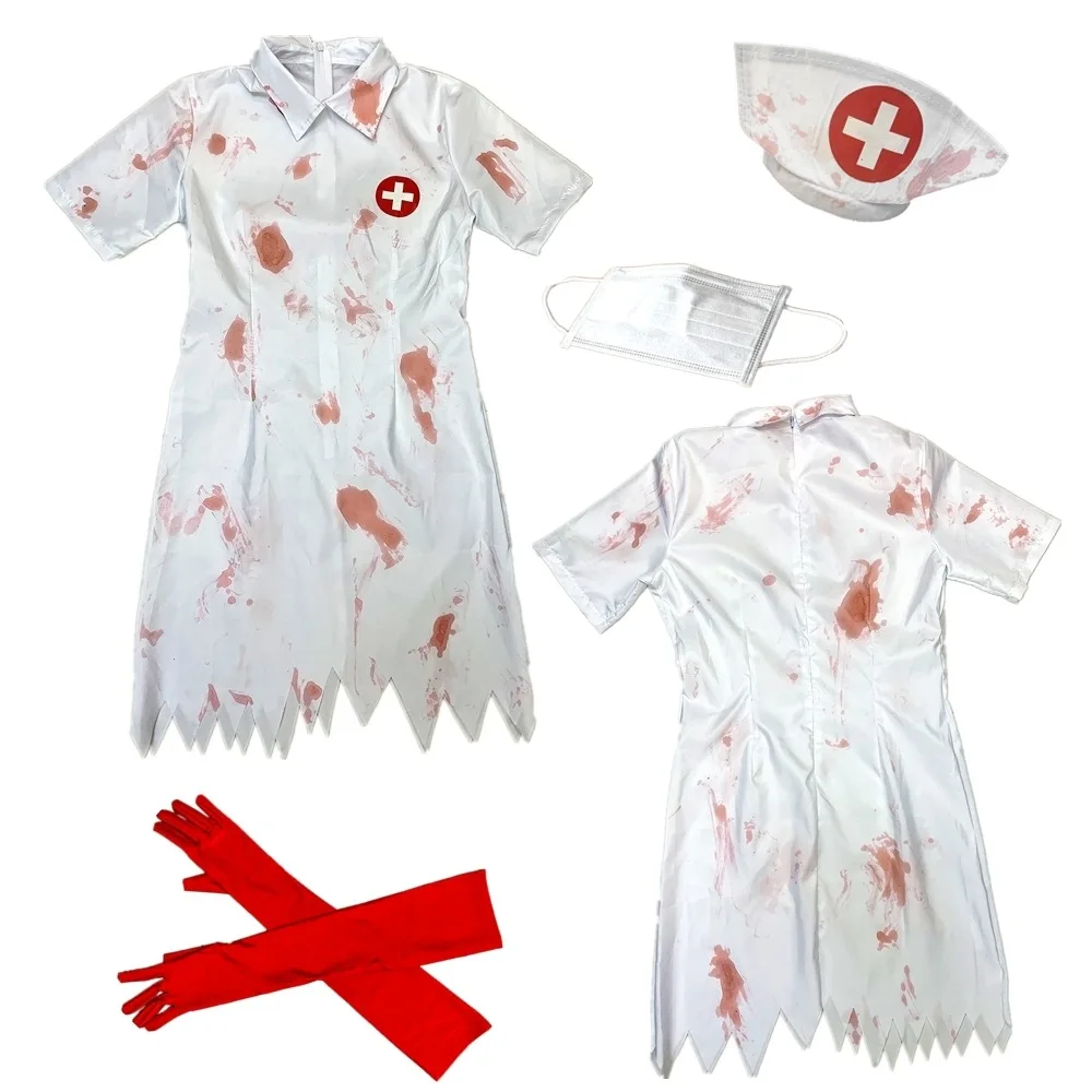 Zombie Halloween Cosplay Dress Para Mulheres, Halloween, Hospital, Horror, Sangue Falso, Uniforme, Vampiro, Festa extravagante