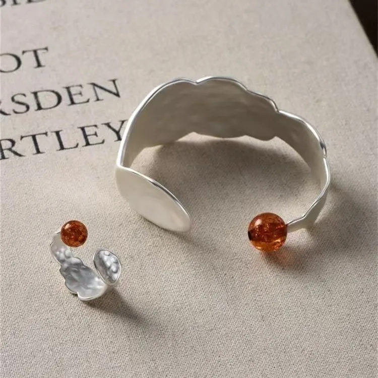 

Jenny&dave Burnt White Round Spoon Hammer Patterned Open Bracelet For Women Wristband Ring