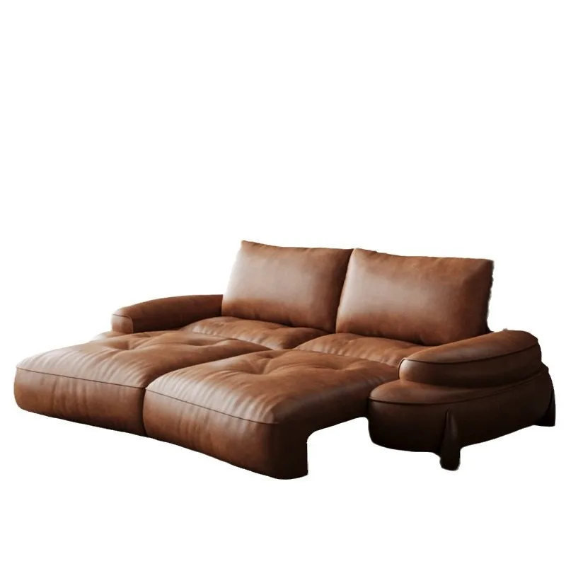 electric sofa leather first layer cowhide, adjustable retractable small apartment Italian minimalist multi-functional sofa bed