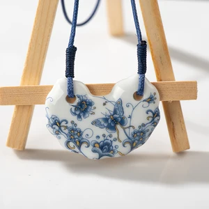 العتيقة المنسوجة يدويا الفراشة قلادة الخزف الأزرق والأبيض بالجملة Z030 أفضل 10 بيع بالجملة في الصين - No8