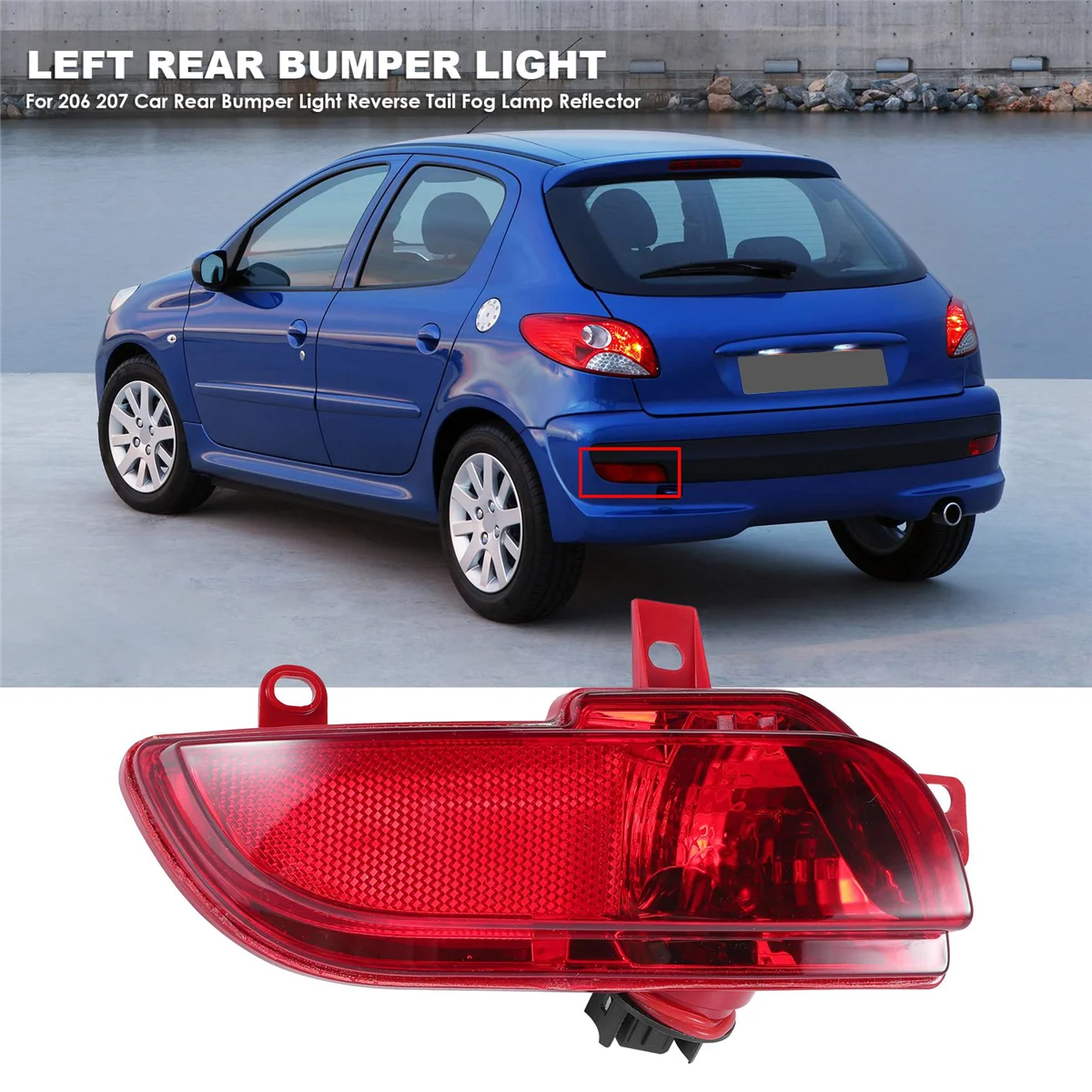 6350HA with Bulb on the Left for Peugeot 206 207 Car Rear Bumper Light Reverse Tail Fog Lamp Reflector